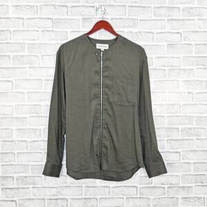 SOLID HOMME Men's Linen zip up Shirt in olive green size 48